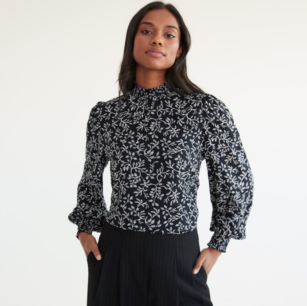 Long sleeve smock neck blouse